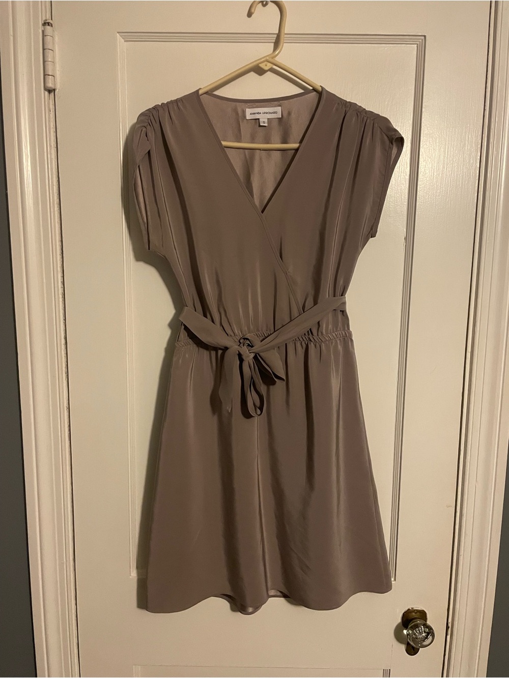 Amanda Uprichard Taupe Short Sleeve Wrap-Front Silk Dress Size small